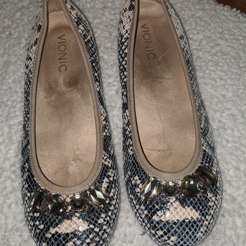 Vionic Kiska Bejeweled Snakeskin Flat